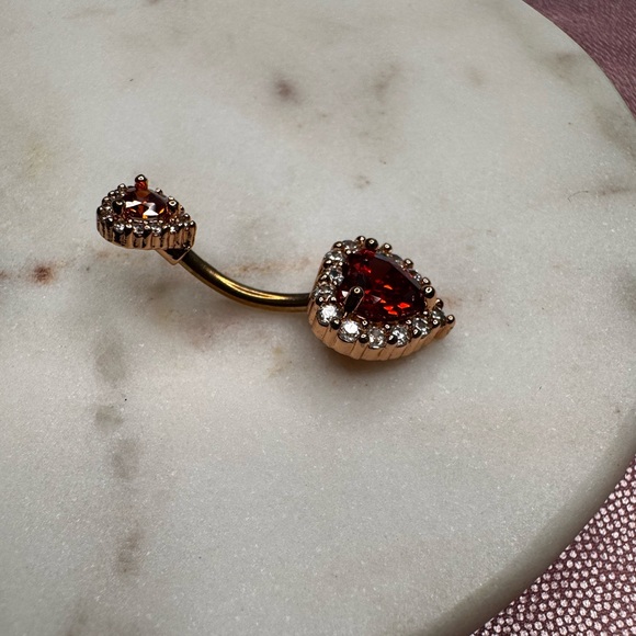 RED ORANGE ROSE GOLD 14G Romantic Heart Belly Button Ring - Picture 3 of 8